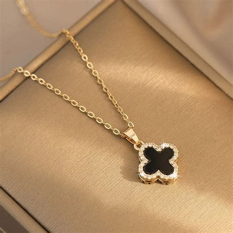 gucci silver and onyx necklace|gucci 4 leaf clover necklace.